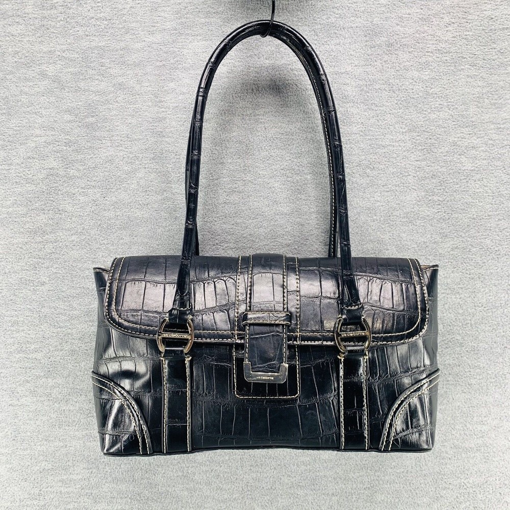 Liz Claiborne Vintage Women Black Crocodile Pattern Satchel Purse (PU)
